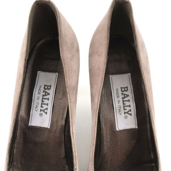 Bally Italy Suede Pumps Taupe Rose Gold Slip On Heels Bow Womens Size 8N - Picture 11 of 11